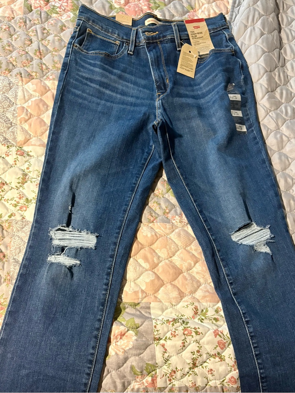 Levi's 724 Women's Straight Leg Jeans - Distressed Blue W30 L32 - Picture 2 of 2